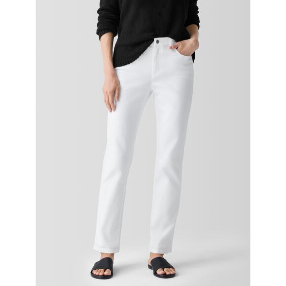 Eileen Fisher Womens Slim Jeans Size Large White Organic Cotton Denim Mid Rise - Picture 1 of 12